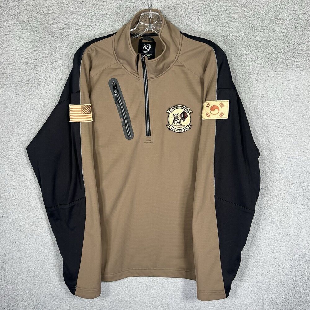 Zero Restriction Sweater Mens XL Brown 1/4 Zip Performance Tour Series Marines‎